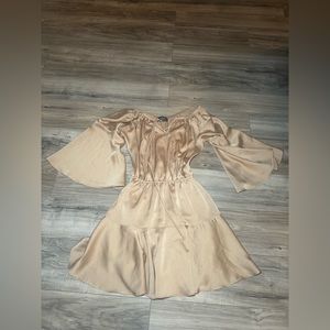 Beige off the shoulder dress